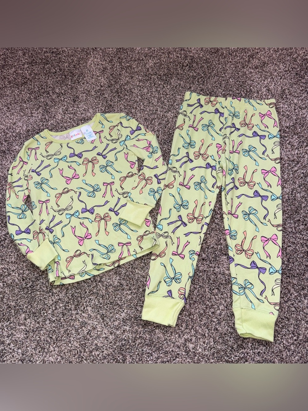 Children's Lime Green Bow-Print Pajama Set - 2-Piece